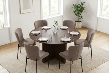 Edda Matgrupp runt 130 cm Valnöt med 6 Elsie Matstolar - Valnöt - Products - Möbler - Bord & matgrupp - Matgrupp