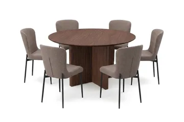 Edda Matgrupp runt 130 cm Valnöt med 6 Elsie Matstolar - Valnöt - Products - Möbler - Bord & matgrupp - Matgrupp