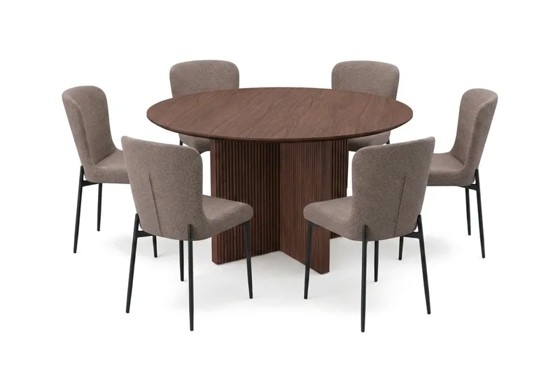 Edda Matgrupp runt 130 cm Valnöt med 6 Elsie Matstolar - Valnöt - Products - Möbler - Bord & matgrupp - Matgrupp