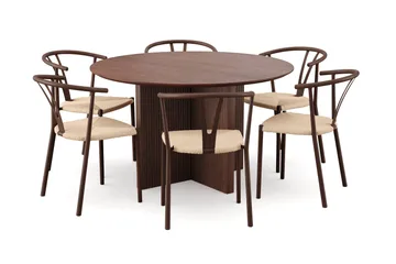 Edda Matgrupp runt 130 cm Valnöt med 6 Elysia Matstolar - Valnöt - Products - Möbler - Bord & matgrupp - Matgrupp