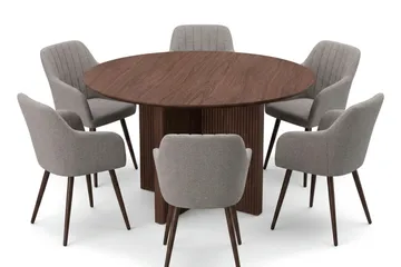 Edda Matgrupp runt 130 cm Valnöt med 6 Filippa Matstolar - Valnöt - Products - Möbler - Bord & matgrupp - Matgrupp