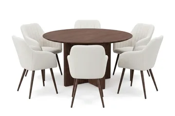 Edda Matgrupp runt 130 cm Valnöt med 6 Filippa Matstolar - Valnöt - Products - Möbler - Bord & matgrupp - Matgrupp