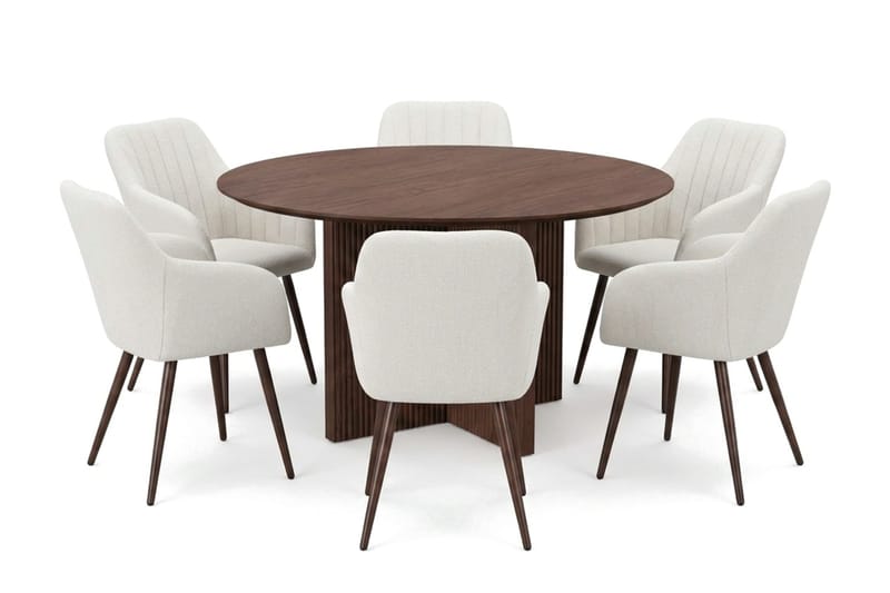 Edda Matgrupp runt 130 cm Valnöt med 6 Filippa Matstolar - Valnöt - Products - Möbler - Bord & matgrupp - Matgrupp