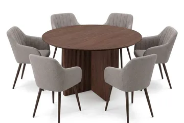 Edda Matgrupp runt 130 cm Valnöt med 6 Filippa Matstolar - Valnöt - Products - Möbler - Bord & matgrupp - Matgrupp