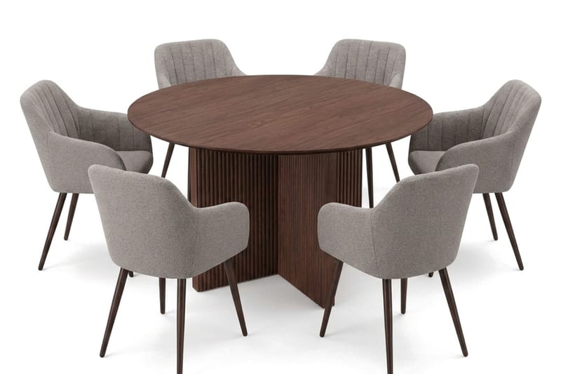 Edda Matgrupp runt 130 cm Valnöt med 6 Filippa Matstolar - Valnöt - Products - Möbler - Bord & matgrupp - Matgrupp