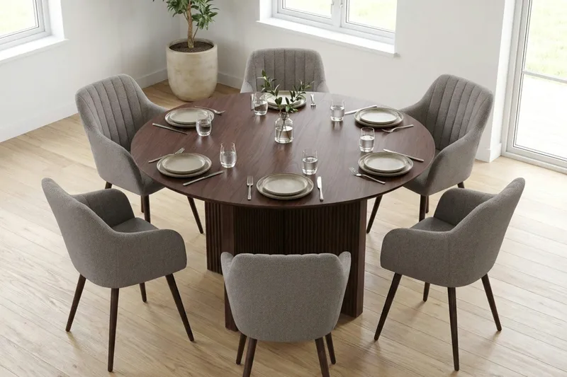 Edda Matgrupp runt 130 cm Valnöt med 6 Filippa Matstolar - Valnöt - Products - Möbler - Bord & matgrupp - Matgrupp