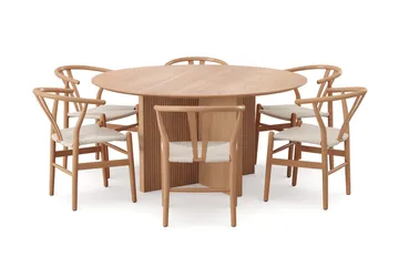 Edda Matgrupp runt 150 cm Ek med 6 Dastoori Matstolar - Ek - Products - Möbler - Bord & matgrupp - Matgrupp