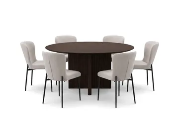 Edda Matgrupp runt 150 cm Rökt Ek med 6 Elsie Matstolar - Rökt ek/Beige - Products - Möbler - Bord & matgrupp - Matgrupp