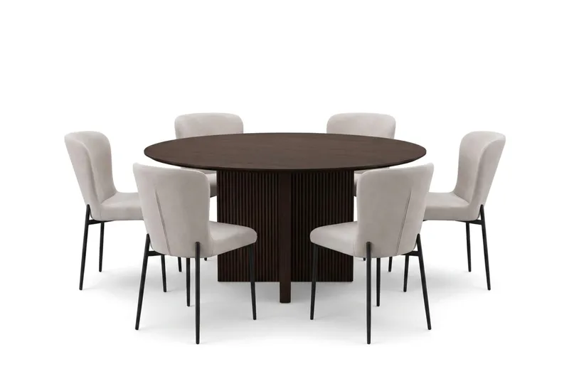 Edda Matgrupp runt 150 cm Rökt Ek med 6 Elsie Matstolar - Rökt ek/Beige - Products - Möbler - Bord & matgrupp - Matgrupp