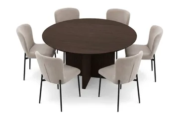 Edda Matgrupp runt 150 cm Rökt Ek med 6 Elsie Matstolar - Rökt ek/Beige - Products - Möbler - Bord & matgrupp - Matgrupp