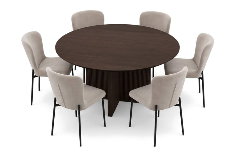 Edda Matgrupp runt 150 cm Rökt Ek med 6 Elsie Matstolar - Rökt ek/Beige - Products - Möbler - Bord & matgrupp - Matgrupp