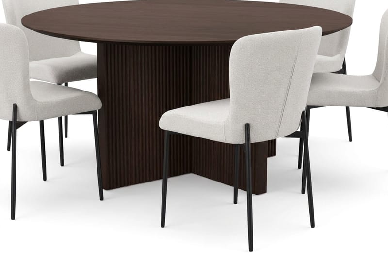 Edda Matgrupp runt 150 cm Rökt Ek med 6 Elsie Matstolar - Rökt ek/Vit - Products - Möbler - Bord & matgrupp - Matgrupp