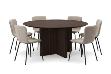 Edda Matgrupp runt 150 cm Rökt Ek med 6 Katy Matstolar - Rökt ek - Products - Möbler - Bord & matgrupp - Matgrupp
