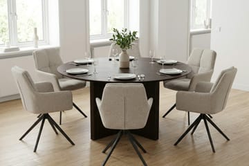 Edda Matgrupp runt 150 cm Rökt Ek med 6 Torsby Matstolar - Rökt ek - Products - Möbler - Bord & matgrupp - Matgrupp