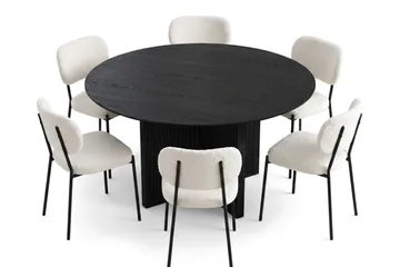 Edda Matgrupp runt 150 cm Svart med 6 Gemmiano Matstolar - Svart - Products - Möbler - Bord & matgrupp - Matgrupp