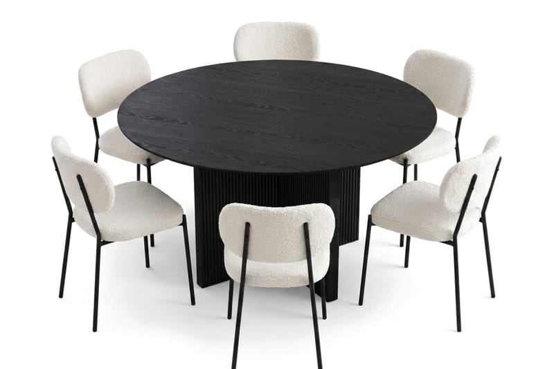 Edda Matgrupp runt 150 cm Svart med 6 Gemmiano Matstolar - Svart - Products - Möbler - Bord & matgrupp - Matgrupp