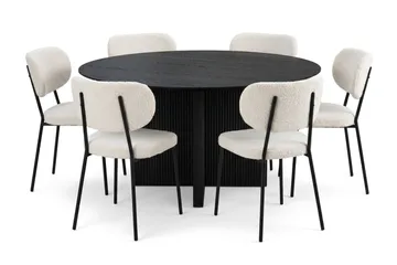 Edda Matgrupp runt 150 cm Svart med 6 Gemmiano Matstolar - Svart - Products - Möbler - Bord & matgrupp - Matgrupp