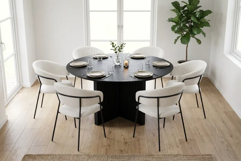 Edda Matgrupp runt 150 cm Svart med 6 Karol Matstolar - Svart - Products - Möbler - Bord & matgrupp - Matgrupp