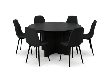 Edda Matgrupp runt 150 cm Svart med 6 Nibe Matstolar - Svart - Products - Möbler - Bord & matgrupp - Matgrupp