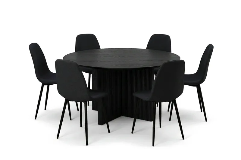Edda Matgrupp runt 150 cm Svart med 6 Nibe Matstolar - Svart - Products - Möbler - Bord & matgrupp - Matgrupp