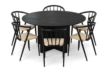 Edda Matgrupp runt 150 cm Svart med 6 Winston Matstolar - Svart - Products - Möbler - Bord & matgrupp - Matgrupp