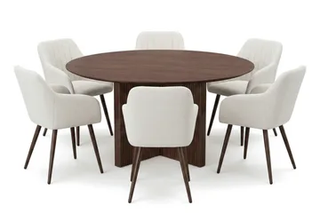 Edda Matgrupp runt 150 cm Valnöt med 6 Filippa Matstolar - Products - Möbler - Bord & matgrupp - Matgrupp