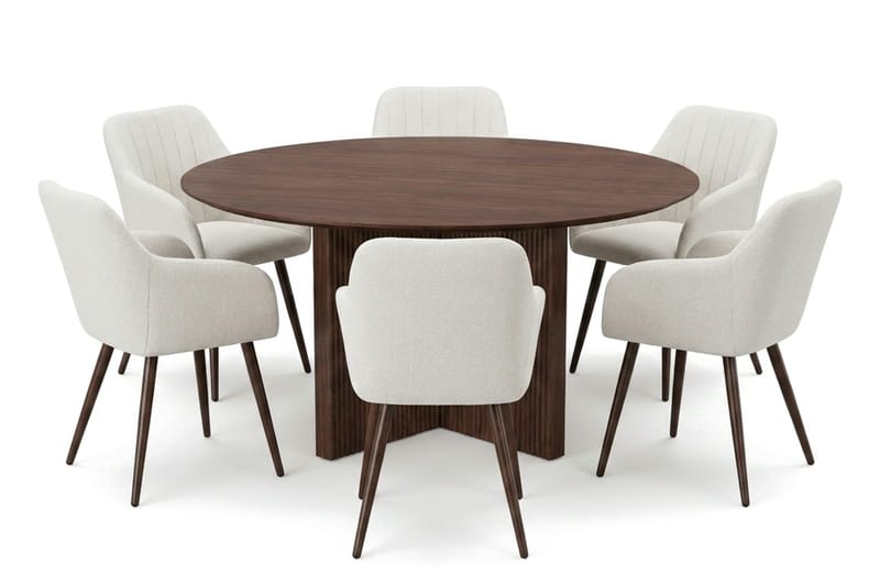 Edda Matgrupp runt 150 cm Valnöt med 6 Filippa Matstolar - Products - Möbler - Bord & matgrupp - Matgrupp