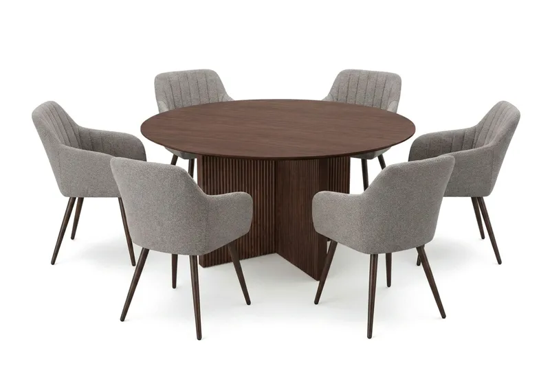 Edda Matgrupp runt 150 cm Valnöt med 6 Filippa Matstolar - Products - Möbler - Bord & matgrupp - Matgrupp