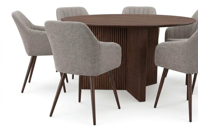 Edda Matgrupp runt 150 cm Valnöt med 6 Filippa Matstolar - Products - Möbler - Bord & matgrupp - Matgrupp