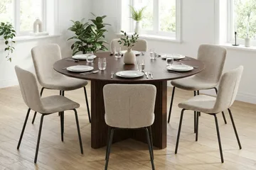 Edda Matgrupp runt 150 cm Valnöt med 6 Katy Matstolar - Products - Möbler - Bord & matgrupp - Matgrupp