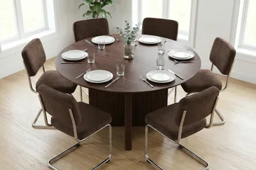 Edda Matgrupp runt 150 cm Valnöt med 6 Milva Matstolar - Products - Möbler - Bord & matgrupp - Matgrupp