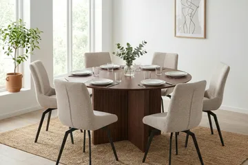 Edda Matgrupp runt 150 cm Valnöt med 6 Mora Matstolar - Products - Möbler - Bord & matgrupp - Matgrupp