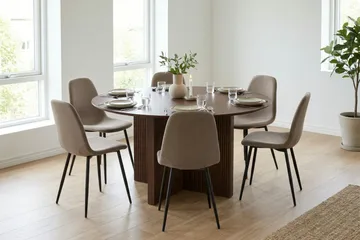 Edda Matgrupp runt 150 cm Valnöt med 6 Nibe Matstolar - Products - Möbler - Bord & matgrupp - Matgrupp