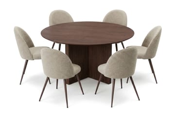 Edda Matgrupp runt 150 cm Valnöt med 6 Nibe Plus Matstolar - Products - Möbler - Bord & matgrupp - Matgrupp