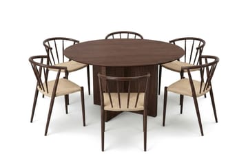 Edda Matgrupp runt 150 cm Valnöt med 6 Winston Matstolar - Products - Möbler - Bord & matgrupp - Matgrupp