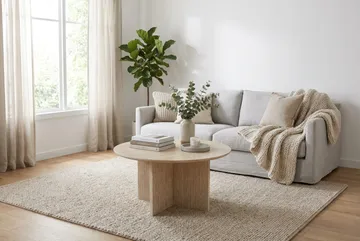 Edda Soffbord Rund 85 cm - Travertin - Products - Möbler - Bord & matgrupp - Soffbord