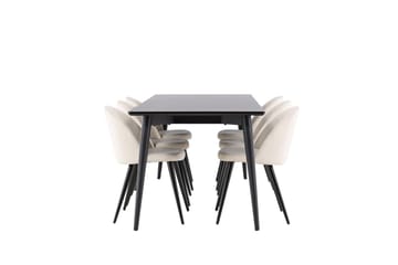 Ellis Matgrupp 230 cm Rektangulär med 6 Velvet stolar - Svart/Beige - Products - Möbler - Bord & matgrupp - Matgrupp