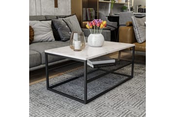 Emlak Soffbord 95 cm Marmormönster med Förvaring Hylla - Vit/Svart - Products - Möbler - Bord & matgrupp - Marmorbord
