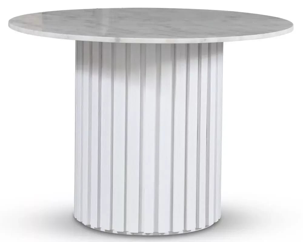 Empire matbord Ø105 cm - Ljus marmor / Vit lamell träfot