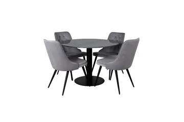 Estelle Matgrupp 106 cm Rund med 4 Velvet Deluxe stolar - Svart - Products - Möbler - Bord & matgrupp - Matgrupp