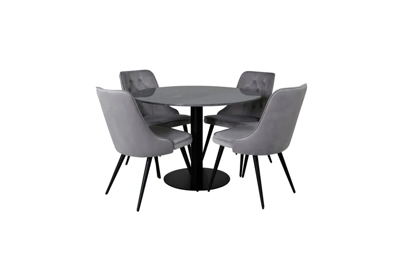 Estelle Matgrupp 106 cm Rund med 4 Velvet Deluxe stolar - Svart - Products - Möbler - Bord & matgrupp - Matgrupp