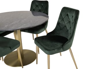 Estelle Matgrupp 106 cm Rund med 4 Velvet Deluxe stolar - Svart/Guld - Products - Möbler - Bord & matgrupp - Matgrupp
