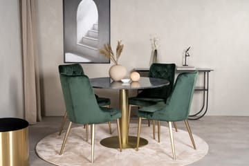 Estelle Matgrupp 106 cm Rund med 4 Velvet Deluxe stolar - Svart/Guld - Products - Möbler - Bord & matgrupp - Matgrupp