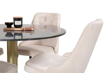Estelle Matgrupp 106 cm Rund med 4 Velvet stolar - Beige - Products - Möbler - Bord & matgrupp - Matgrupp