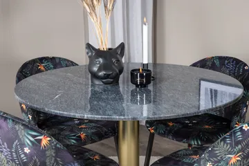 Estelle Matgrupp 106 cm Rund med 4 Velvet stolar - Svart/Guld - Products - Möbler - Bord & matgrupp - Matgrupp