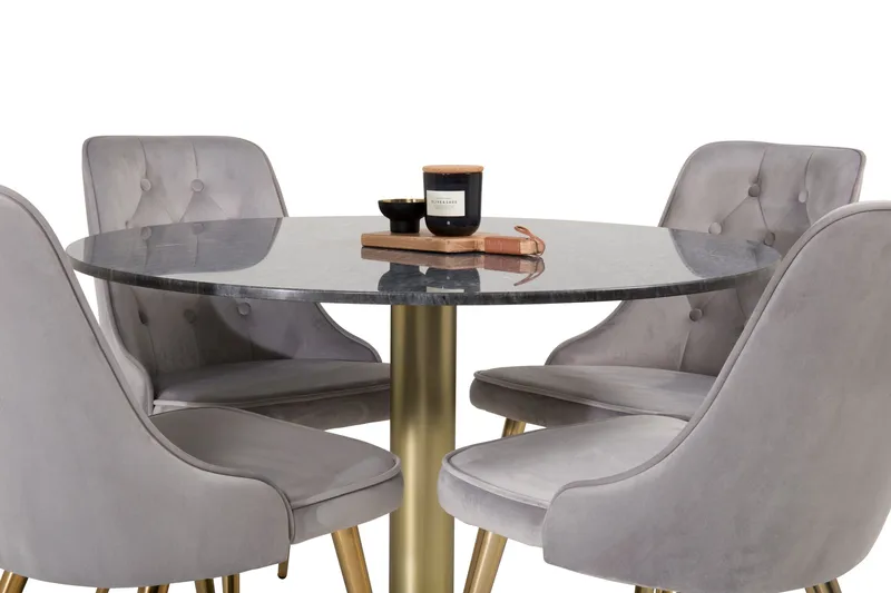 Estelle Matgrupp 106 cm Rund med 4 Velvet stolar - Svart/Guld - Products - Möbler - Bord & matgrupp - Matgrupp