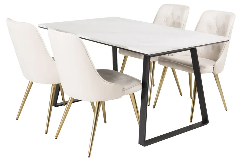 Estelle Matgrupp 140 cm Rektangulär med 4 Velvet Deluxe stolar - Beige - Products - Möbler - Bord & matgrupp - Matgrupp