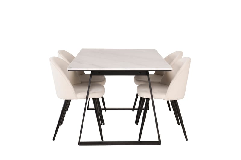 Estelle Matgrupp 140 cm Rektangulär med 4 Velvet stolar - Beige - Products - Möbler - Bord & matgrupp - Matgrupp