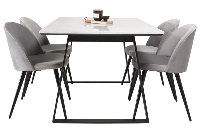 Estelle Matgrupp 140 cm Rektangulär med 4 Velvet stolar - Svart - Products - Möbler - Bord & matgrupp - Matgrupp