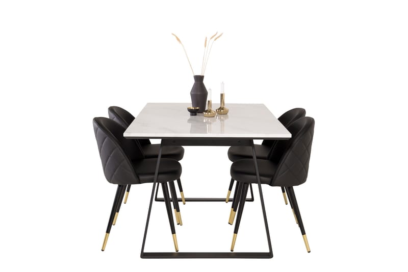 Estelle Matgrupp 140 cm Rektangulär med 4 Velvet stolar - Svart - Products - Möbler - Bord & matgrupp - Matgrupp